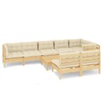 9-Piece Garden Lounge Set with Cream Cushions Pine Wood Outdoor Patio Furniture