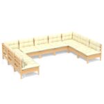 9-Piece Garden Lounge Set with Cream Cushions Pine Wood Outdoor Patio Furniture