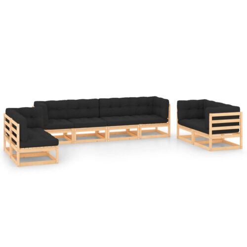 8-Piece Garden Lounge Set with Cushions Pine Wood Outdoor Patio Furniture