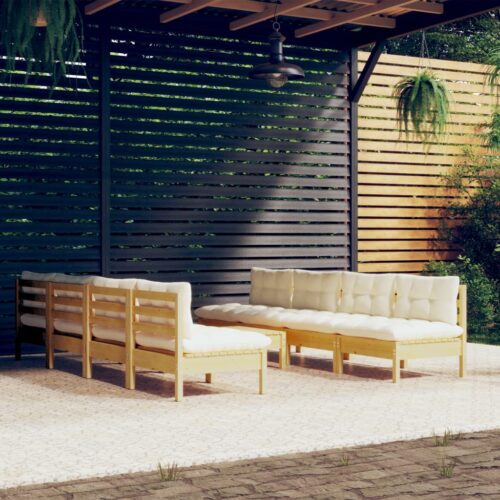 9-Piece Garden Lounge Set with Cream Cushions Pine Wood Outdoor Patio Furniture - Image 2