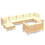 9-Piece Garden Lounge Set with Cream Cushions Pine Wood Outdoor Patio Furniture