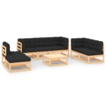 8-Piece Garden Lounge Set with Cushions Pine Wood Outdoor Patio Furniture