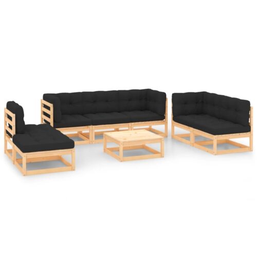 8-Piece Garden Lounge Set with Cushions Pine Wood Outdoor Patio Furniture