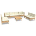 9-Piece Garden Lounge Set with Cream Cushions Pine Wood Outdoor Patio Furniture