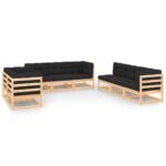 8-Piece Garden Lounge Set with Cushions Pine Wood Outdoor Patio Furniture