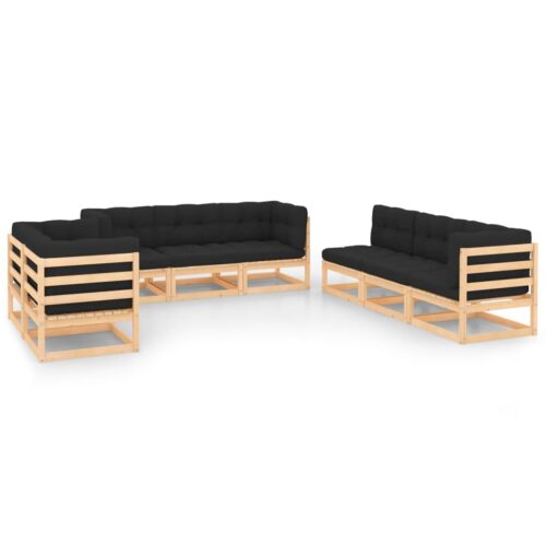 8-Piece Garden Lounge Set with Cushions Pine Wood Outdoor Patio Furniture
