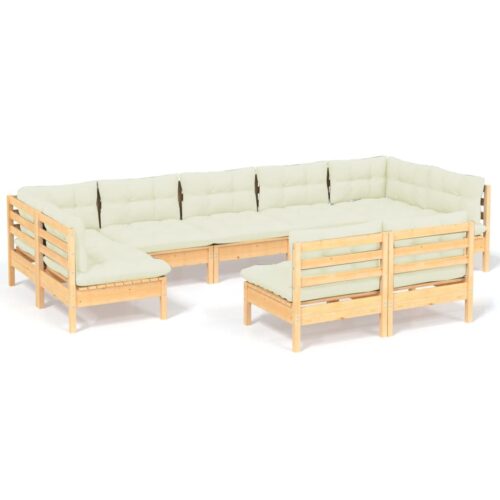 9-Piece Garden Lounge Set with Cream Cushions Pine Wood Outdoor Patio Furniture
