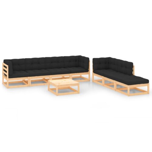 8-Piece Garden Lounge Set with Cushions Pine Wood Outdoor Patio Furniture