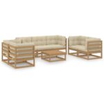 8-Piece Garden Lounge Set with Cushions Pine Wood Outdoor Patio Furniture