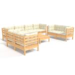 9-Piece Garden Lounge Set with Cream Cushions Pine Wood Outdoor Patio Furniture