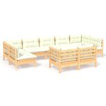 9-Piece Garden Lounge Set with Cream Cushions Pine Wood Outdoor Patio Furniture