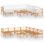 9-Piece Garden Lounge Set with Cream Cushions Acacia Wood Timber Outdoor Patio Furniture