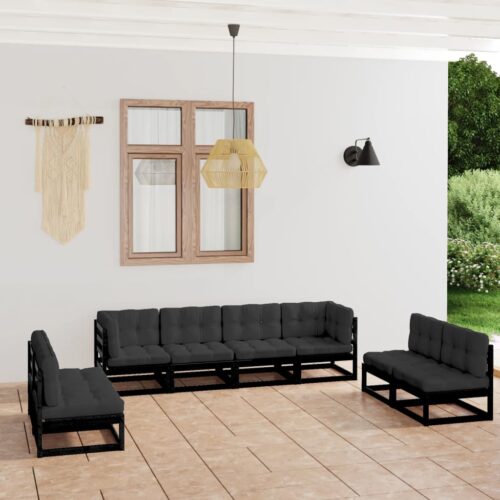 8-Piece Garden Lounge Set with Cushions Pine Wood Outdoor Patio Furniture - Image 2