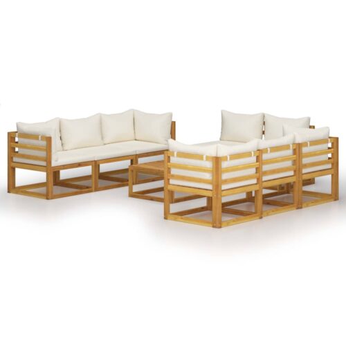 9-Piece Garden Lounge Set with Cushion Cream Acacia Wood Timber Outdoor Patio Furniture