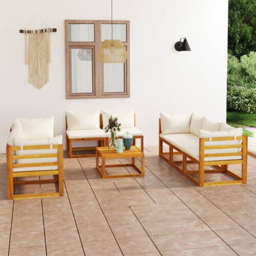 9-Piece Garden Lounge Set with Cushion Cream Acacia Wood Timber Outdoor Patio Furniture - Image 2