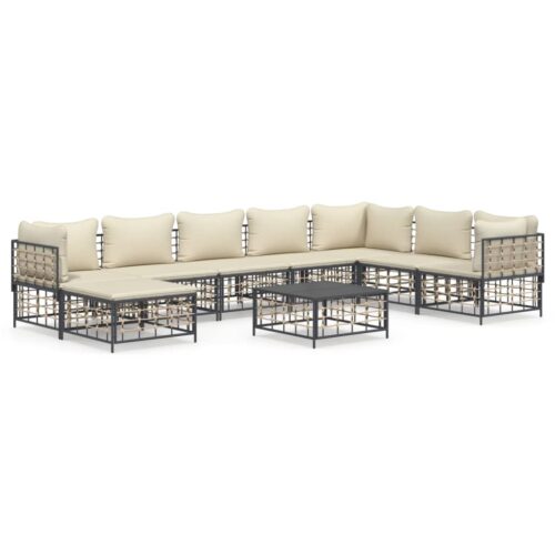 9-Piece Garden Lounge Set with Cushions Anthracite Poly Rattan
