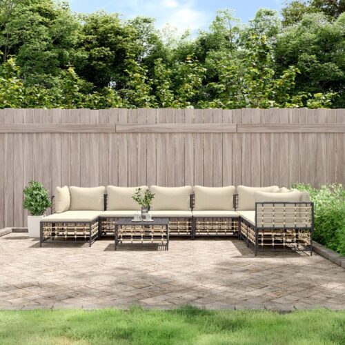 9-Piece Garden Lounge Set with Cushions Anthracite Poly Rattan - Image 2