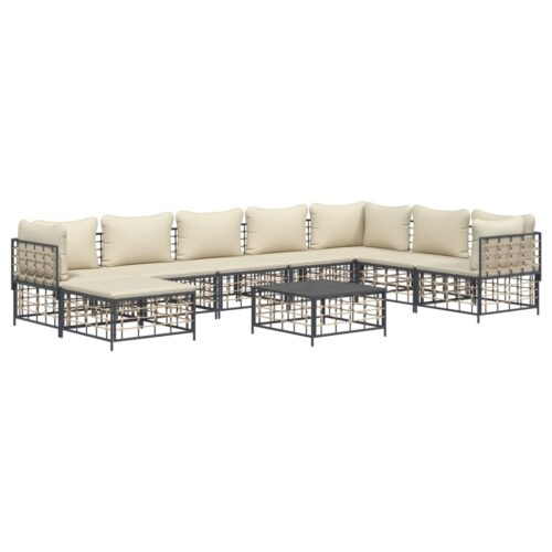 9-Piece Garden Lounge Set with Cushions Anthracite Poly Rattan - Image 3