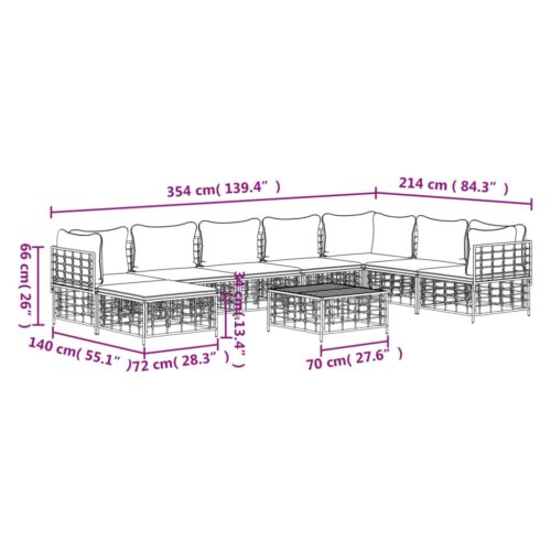 9-Piece Garden Lounge Set with Cushions Anthracite Poly Rattan - Image 10
