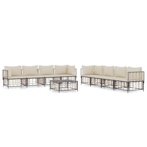 9-Piece Garden Lounge Set with Cushions Anthracite Poly Rattan