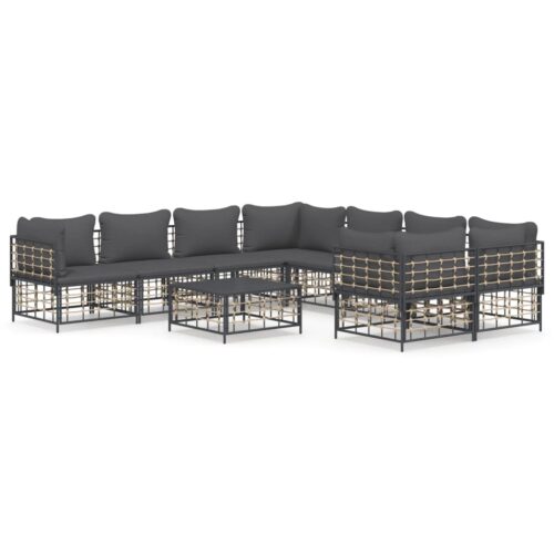 9-Piece Garden Lounge Set with Cushions Anthracite Poly Rattan