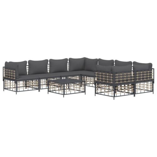 9-Piece Garden Lounge Set with Cushions Anthracite Poly Rattan - Image 3