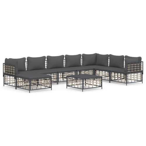 9-Piece Garden Lounge Set with Cushions Anthracite Poly Rattan