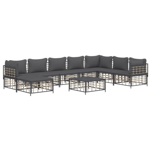 9-Piece Garden Lounge Set with Cushions Anthracite Poly Rattan - Image 3