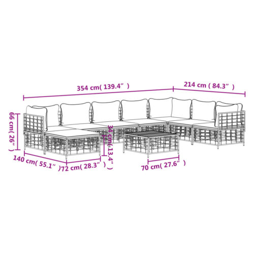 9-Piece Garden Lounge Set with Cushions Anthracite Poly Rattan - Image 10