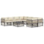 9-Piece Garden Lounge Set with Cushions Anthracite Poly Rattan