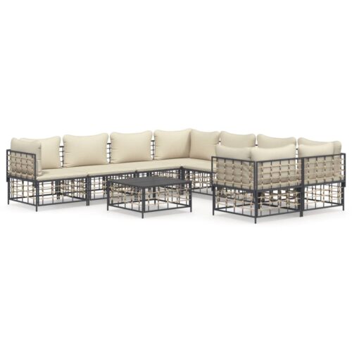 9-Piece Garden Lounge Set with Cushions Anthracite Poly Rattan