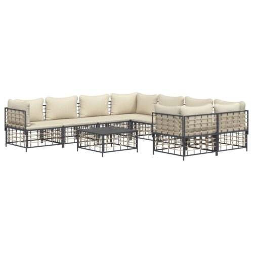 9-Piece Garden Lounge Set with Cushions Anthracite Poly Rattan - Image 3