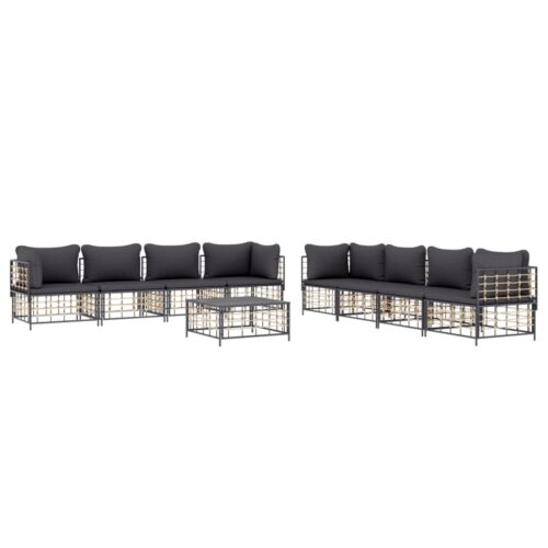 9-Piece Garden Lounge Set with Cushions Anthracite Poly Rattan - Image 3