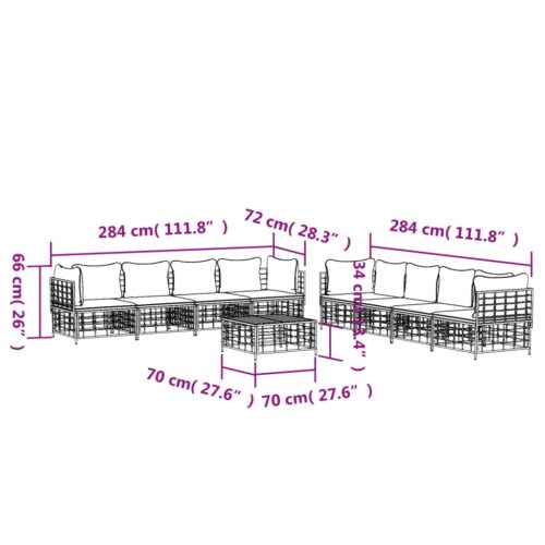 9-Piece Garden Lounge Set with Cushions Anthracite Poly Rattan - Image 9
