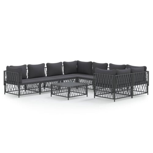 9-Piece Garden Lounge Set with Cushions Anthracite Steel Outdoor Patio Furniture