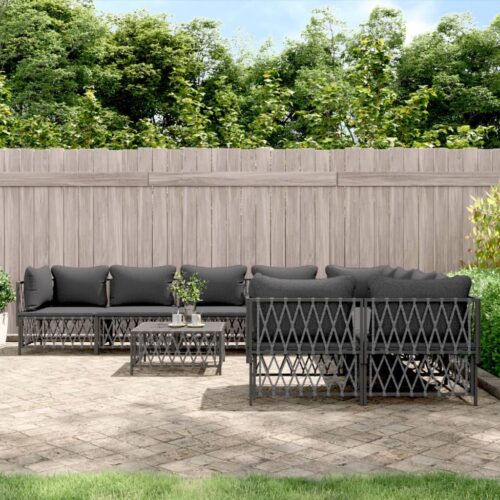 9-Piece Garden Lounge Set with Cushions Anthracite Steel Outdoor Patio Furniture - Image 2