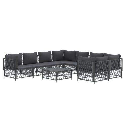 9-Piece Garden Lounge Set with Cushions Anthracite Steel Outdoor Patio Furniture - Image 3