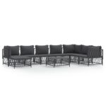 9-Piece Garden Lounge Set with Cushions Anthracite Steel Outdoor Patio Furniture
