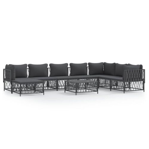 9-Piece Garden Lounge Set with Cushions Anthracite Steel Outdoor Patio Furniture