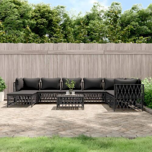9-Piece Garden Lounge Set with Cushions Anthracite Steel Outdoor Patio Furniture - Image 2