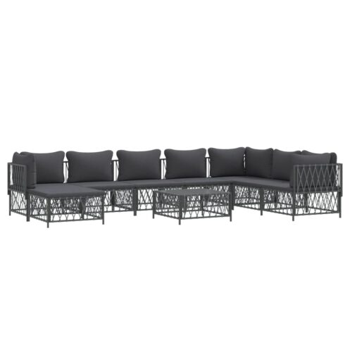 9-Piece Garden Lounge Set with Cushions Anthracite Steel Outdoor Patio Furniture - Image 3