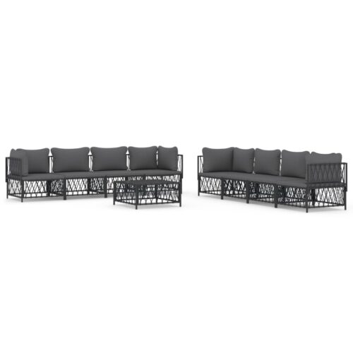 9-Piece Garden Lounge Set with Cushions Anthracite Steel Outdoor Patio Furniture