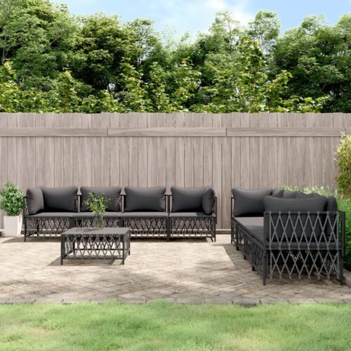 9-Piece Garden Lounge Set with Cushions Anthracite Steel Outdoor Patio Furniture - Image 2