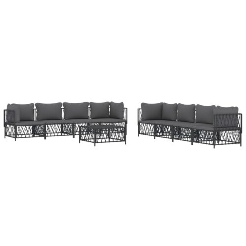 9-Piece Garden Lounge Set with Cushions Anthracite Steel Outdoor Patio Furniture - Image 3