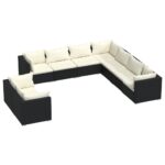 9-Piece Garden Lounge Set with Cushions Black Poly Rattan Wicker Outdoor Patio Furniture