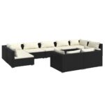 9-Piece Garden Lounge Set with Cushions Black Poly Rattan Wicker Outdoor Patio Furniture