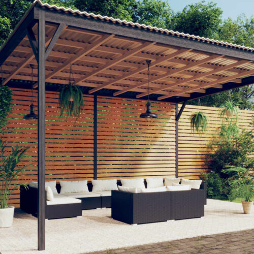 9-Piece Garden Lounge Set with Cushions Black Poly Rattan Wicker Outdoor Patio Furniture - Image 2