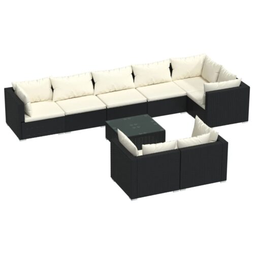 9-Piece Garden Lounge Set with Cushions Black Poly Rattan Wicker Outdoor Patio Furniture