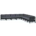 9-Piece Garden Lounge Set with Cushions Black Pine Wood Outdoor Patio Furniture