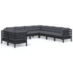 9-Piece Garden Lounge Set with Cushions Black Pine Wood Outdoor Patio Furniture